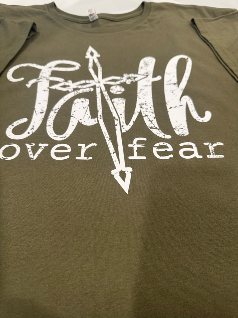 Faith Over Fear Graphic Tee - Olive with White Print